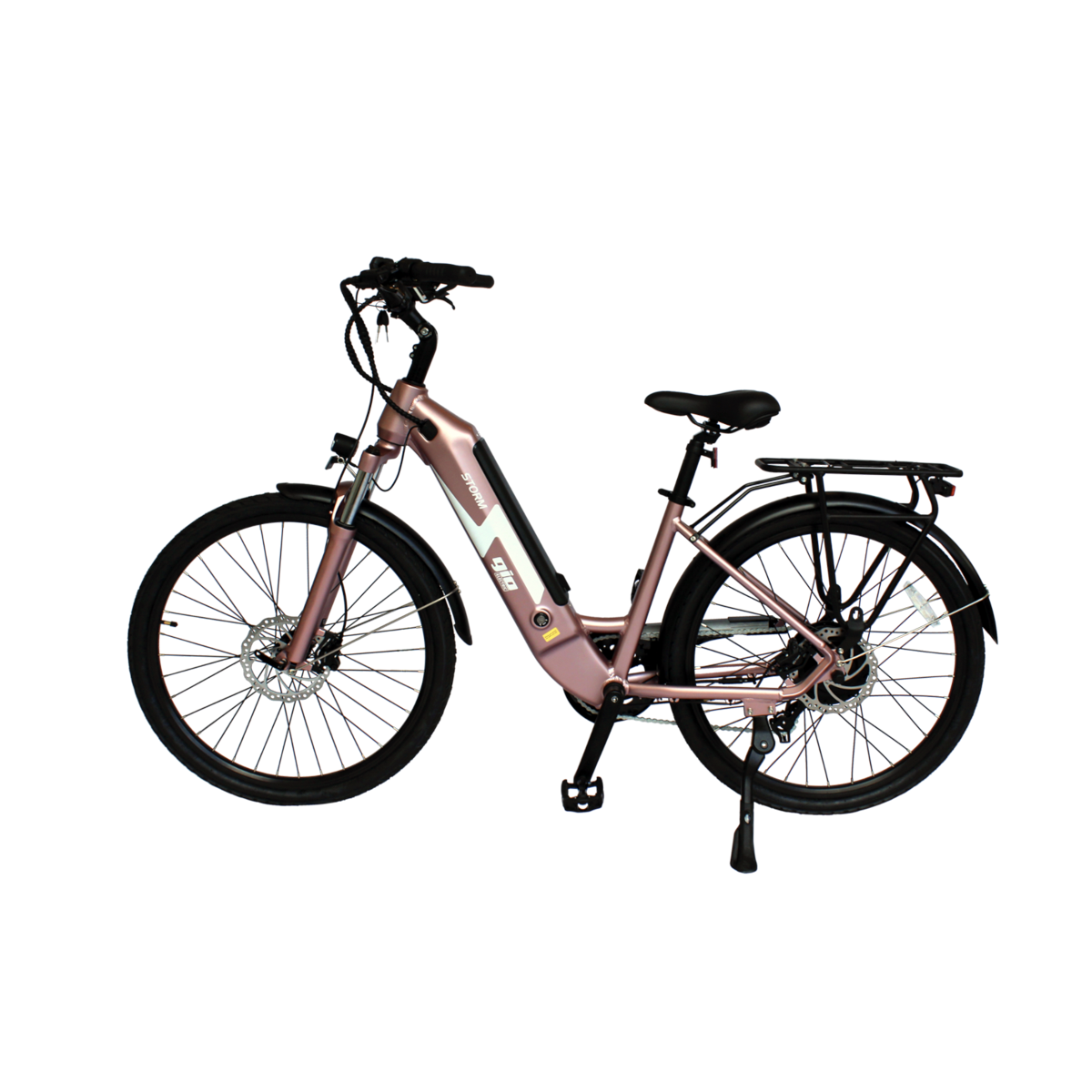 GIO STORM Electric Bike · Integrated Samsung Battery · Rose Gold