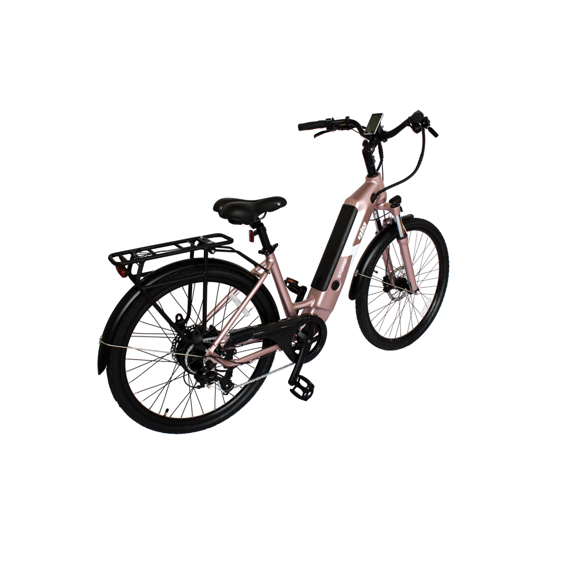 GIO STORM Electric Bike · Integrated Samsung Battery · Rose Gold