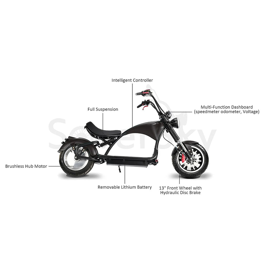 SoverSky M3 Electric Motor Chopper Scooter · Top Speed 35mph · Fat Tire · Black